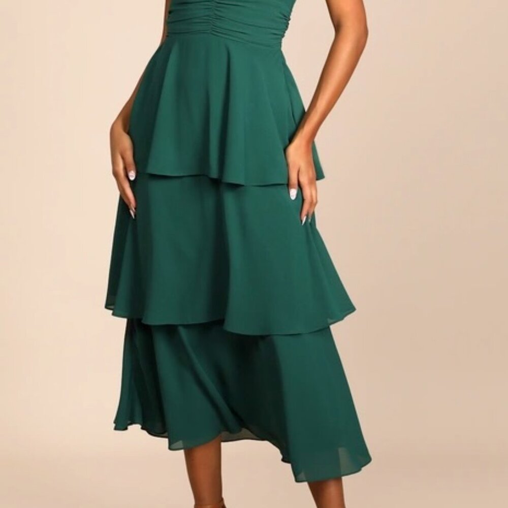 Lulu's Deep Green Tiered Formal Dress
